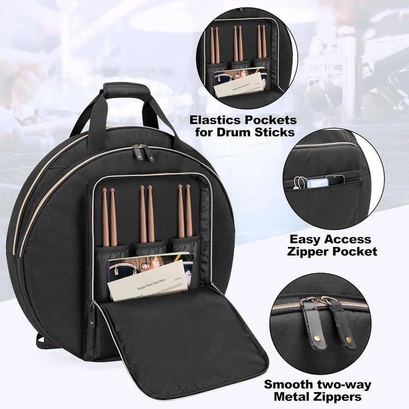 Damero 22" Cymbal Bag, Double Layer Cymbal Case with 6mm Padded Divider, Handles and Backpack Straps for Drum Cymbals and Accessories - Image 3